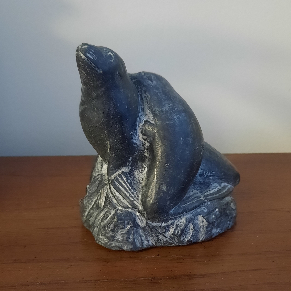 Vintage The Wolf Sculptures Pair of Seals Sculpture Canadian Indigenous Arts